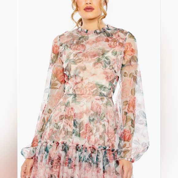 Mac Duggal Floral Long Sleeve Cocktail Dress - Picture 3 of 8